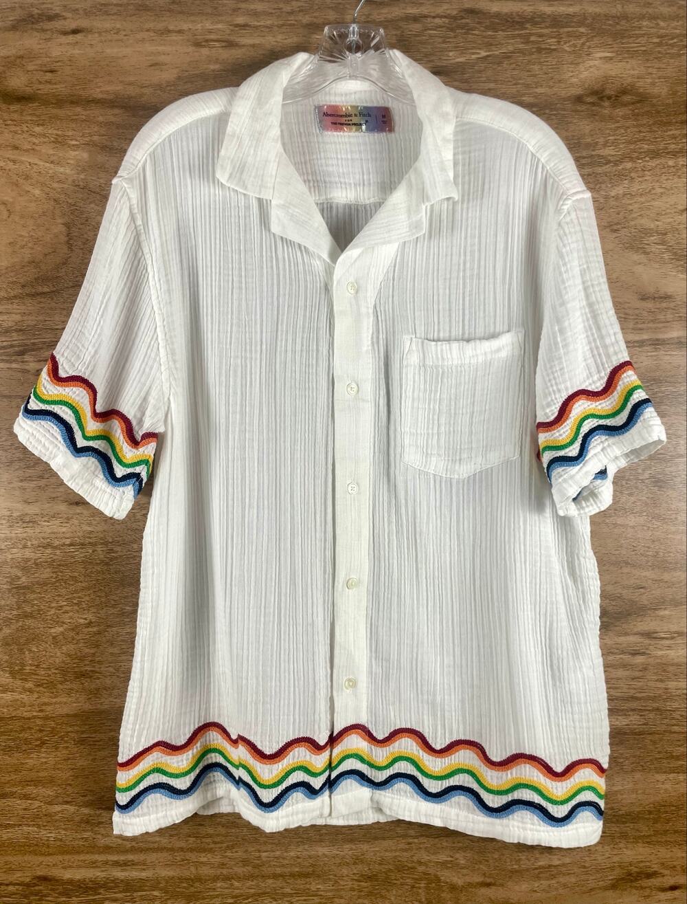 Abercrombie & Fitch Trevor Project White Cotton Rainbow Wave Shirt M